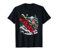 Robin with Red Barberry Branch in Winter Snow T-Shirt