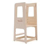 ROBINCOOL Montessori Learning Tower Evolutive 40x44x90 cm Made of Eco-Friendly Wood with Adjustable Height and a Safety Bar, Cognitive and Psychomotor Development, +1 Year