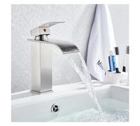 Robinet de Bassin doré brossé Baillé Robinet d'évier de pulvérisation à poignée à poignée de Pull-Out Robinet de comptoir monté sur Le Plafond à Eau Chaude et à Eau Froide (Chrome Short)
