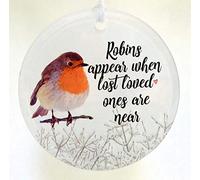 Robins Appear When Lost Loved Ones Are Near Round Glass Hanging Bauble | Christmas Tree Decoration Ornament | Memorial Remembrance Keepsake