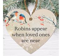 Robins Appear When Loved Ones Are Near - Heart Plaque with 4 Colour Options, Ideal for Memorial and Tribute Décor, Perfect for Christmas. (Beige, Medium: 15 cm (H) × 13 cm (W))