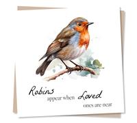 Robins Appear When Loved Ones Are Near - Sympathy Card with Beautiful Robin Bird Design - Condolences Card - Made in UK