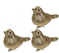 Robins Clip-on Set of 3 Glittery Birds for Christmas Tree or Craft - Choose Gold, Silver or Red
