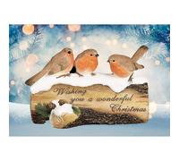 Robins On Log Christmas Ornament Window Mantlepiece Decoration 19cm