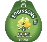 Robinsons Benefit Drops. Focus Lemon, Lime and Ginseng Flavour. 66ml Drop (pack of 1)