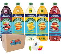 Robinsons Double Strength Squash Variety Pack, No Added Sugar, 5 x 1.75L - Orange, Orange & Pineapple, Lemon, Summer Fruits and Apple & Blackcurrant Boxed Treatz