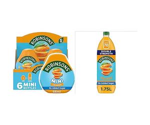 Robinsons Mini - No Added Sugar - Low Calorie - Orange, 6 Count & Double Strength Orange No Added Sugar Squash,1.75 l (Pack of 1)