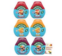 Robinsons Mini On the Go Squash Variety Bundle - Summer Fruits, Apple & Blackcurrant, Orange (6 x 66ml) with Recipe Cards