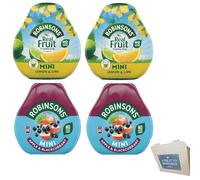 Robinsons Squash’d Mini Squash’d - 2 Flavour Pack - 2 x Lemon & Lime and 2x Apple & Blackcurrant - No Added Sugar - Real Fruit in Every Drop