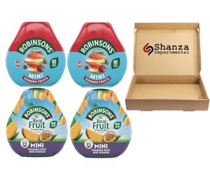 Robinsons Squash’d Mini Squash’d - 2 Flavour Pack - 2 x Summer Fruit and 2x Mango & Passion Fruit - No Added Sugar - Real Fruit in Every Drop