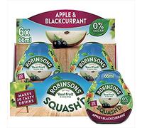 Robinsons SQUASH'D, 0 Percent Sugar, Real Fruit Squash, Low Calorie, Apple & Blackcurrant, Makes 20 Drinks Per Pack, 6 x 66 ml Packs