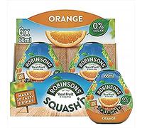 Robinsons SQUASH'D, 0 Percent Sugar, Real Fruit Squash, Low Calorie, Orange, Makes 20 Drinks Per Pack, 6 x 66 ml Packs