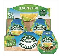 Robinsons SQUASH'D, 0 Percent Sugar, Real Fruit Squash, Low Calorie, Lemon & Lime, Makes 20 Drinks Per Pack, 6 x 66 ml Packs