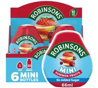 Robinsons Mini - No Added Sugar - Low Calorie - Summer Fruits - Makes 20 Drinks Per Pack - 6 x 66 ml Packs
