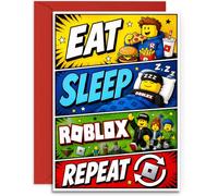 Roblox Birthday Card for Him, Her, Dad, Son, Brother - Funny Eat Sleep Roblox Repeat Design. UK Made with Red Envelope