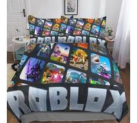 Roblox Duvet Cover Set 3D Game Bedding Set 3 Pieces Ultra Soft Microfiber Polyester Comforter Cover with Zipper Quilt Cover Closure for Kids Teens Adults Double(220x240cm) (King (U.K. Standard))
