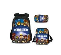 Roblox Kids Backpack 3-Piece Set: Crossbody Bag, Pencil Case & School Bag, Water-Resistant, Padded Straps, Laptop Storage