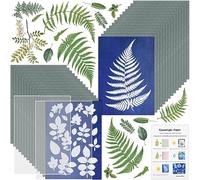 ROBMNE Sun Print Paper Kit Cyanotype Paper 32 Sheets Cyanotype Paper with 2 Sheet Acrylic Panel for Arts Crafts DIY Project