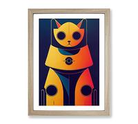 Robo Cat Framed Wall Art Print A2 Oak
