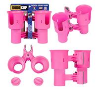 Robo Cup Double Cup Holder, Clip on Multiple Uses: Beverages, Fishing Rod, Tools, Drum Stick, Beach, Hot Pink