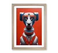 Robo Dog Framed Wall Art Print A2 Oak