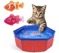 Robo Fish (30cm Diameter), Robotic Fish Toy with Cat Pool, Swimming Fish Bath Toy for Cats and Dogs, Interactive Water Play, Fun Fish Toy for Bath, Includes 2 Mechanical Fish and 1 Plastic Cat Pool