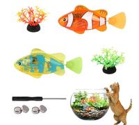 Robo Fish, 4 Pack Robot Fish Toy Set with LED Lights, Swimming Fish Toys for Cats and Kids, Bath and Pool Entertainment, Includes 2 Fish, 2 Plants, Screwdrivers and Batteries