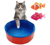 Robo Fish, Robotic Fish Toy with Cat Pool, Swimming Fish Bath Toy for Cats and Dogs, Interactive Water Play, Fun Fish Toy for Bath, Includes 2 Mechanical Fish and 1 Plastic Cat Pool (30cm Diameter)
