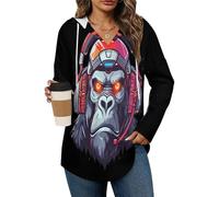 Robo Gorilla Casual Women's Hooded Tunic Tops Pullover Hoodie Long Sleeve Sweatshirts Blouse Funny