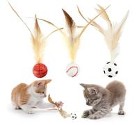 ROBOHOOK 6 Pcs Feather Ball Cat Toy,Interactive Feather Bouncy Ball Toy Set for Cats,Mini and Elastic,Suitable for Pets to Play Indoors and Outdoors