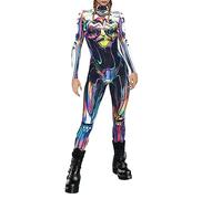 Robot Armor Catsuit Outfits Halloween Skinny Jumpsuit Skeleton 3D Print Stretch Cosplay Costume Long Sleeve Sexy Bodycon Bodysuit Nightwear Adult Playsuit Rompers Fancy Dress Up (A01-Green, M)