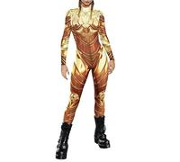 Robot Armor Catsuit Outfits Halloween Skinny Jumpsuit Skeleton 3D Print Stretch Cosplay Costume Long Sleeve Sexy Bodycon Bodysuit Nightwear Adult Playsuit Rompers Fancy Dress Up (A01-Gold, S)