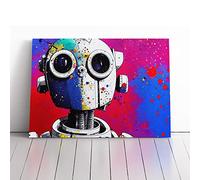 Robot Art Splash Vol.2 Pink, Teal, Cream | Canvas Wall Art Print | Framed & Ready to Hang Picture | Modern Home Decor for Living Room, Bedroom, Kitchen or Office | 20x14 Inches