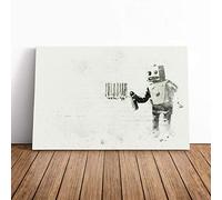 Robot Barcode by Banksy | Canvas Wall Art Print | Framed & Ready to Hang Picture | Modern Home Decor for Living Room, Bedroom, Kitchen or Office | 20x14 Inches