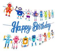 Robot Birthday Decoration Robot Banner Garland Scientist Party Supplies Gear Engineer Themed Birthday Party Supplies
