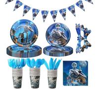 Robot Birthday Party Supplies Set - 91PC Wild Theme Tableware Kit Includes Banner, Tablecloth, Plates & Napkins for 20 Guests | Kids Robot-Themed Party Decorations,Reusable Party Pack