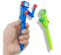 Robot Boxing Pen - Boxer Pen(2PCS)with Punching Arm and Crisp Button Sound - Funny and Cool Novelty Pen - Boxing Gifts - Blue/Green Colors - 1.0mm Smooth Writing - Ideal for Women, Men, and Teen