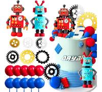 Robot Cake Toppers Set 19 Pieces Robot Birthday Cake Topper with Robots Gears Colourful Decoration Balls Fun Mechanical Theme Cakes Decorations for Kids Boys Birthdays Parties