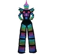 Robot Costume Light Up Suit Spike Helmet Wings RGB Pixel Remote Control | 4pc Set, Helmet, Wing Jacket, Pants, RGB Color Changing, Rechargeable, Stilt-Ready, Halloween Rave Festival, Unisex Adults
