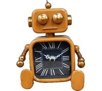 Robot Desk Clock | Compact with Orange Metal Frame | Battery Operated, Portable Tabletop