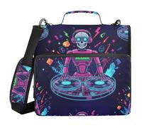 Robot Dj Print Design 3 Ringing Binder with Extra Pockets with Handle Laege Capacity Documents Files Storage Bag for School