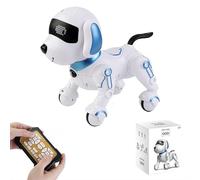 Robot Dog Remote Control Robot Toys with Sing Dance, Easter Toy Kids Toy, Early Learning, Programming Mode, LED Eye Lights 17 Functions E Interactive Dog for 14+ (Blue White English)
