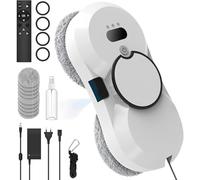 Robot Glass Cleaner, 5600 Pa of Suction, Automatic Window Cleaner, Security System, Intelligent Navigation, Remote Controlled, for All Smooth Surfaces, with 10 Cloths (A)
