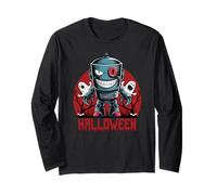 Robot Halloween Creepy Cute Retro Robot with Ghosts Kids Long Sleeve T-Shirt