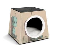Robot in The Corner Cat Bed for Indoor Cats - Foldable Cat & Dog House with Removable Cozy Cushion, Waterproof Oxford Washable Pet House for Small Pets 13.8" X 13.8" X 11.8"