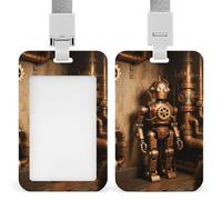 Robot in The Corner ID Badge Holder - Retractable Badge Reel, Vertical Card Name Tag Holder with Breakaway Lanyard, ID Cards Holders Case for Nurse Security Staff Women Men