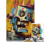 Robot in The Style of Basquiat JigsawPuzzle 1000 Pieces for Adults,Toys Educational Games Stress Relieving Suitable for Desktop Decoration (38x26cm)
