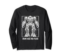 Robot Iron Has No Fear Shirt Cyber Mech Blueprint Style Long Sleeve T-Shirt
