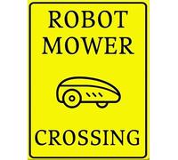 Robot Mower Crossing Metal Sign, Yellow Warning Sign Robot Mower Animal Caution Decor For Fence Lawn Garden Road, 14x20 CM Sturdy Aluminum Rust Free Fade Resistant Easy Install