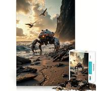 Robot on Beach at Sunset 1000 Pieces Jigsaw Puzzles for Adults Fine Logic Toy Leisure Time Neat Edge Art Collectible (50x75cm)